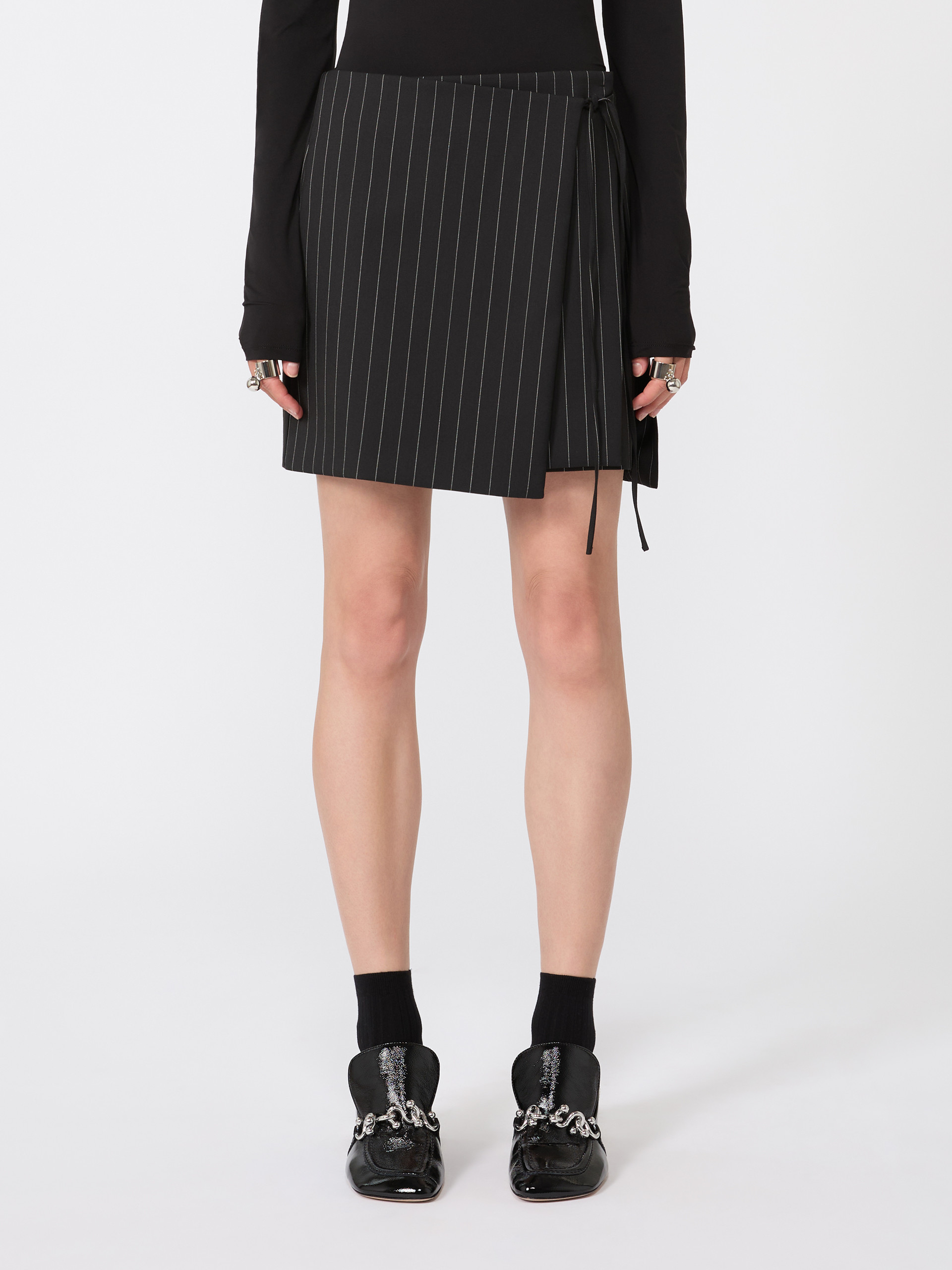 Pinstripe gabardine mini skirt - BLACK - Max Mara - 2