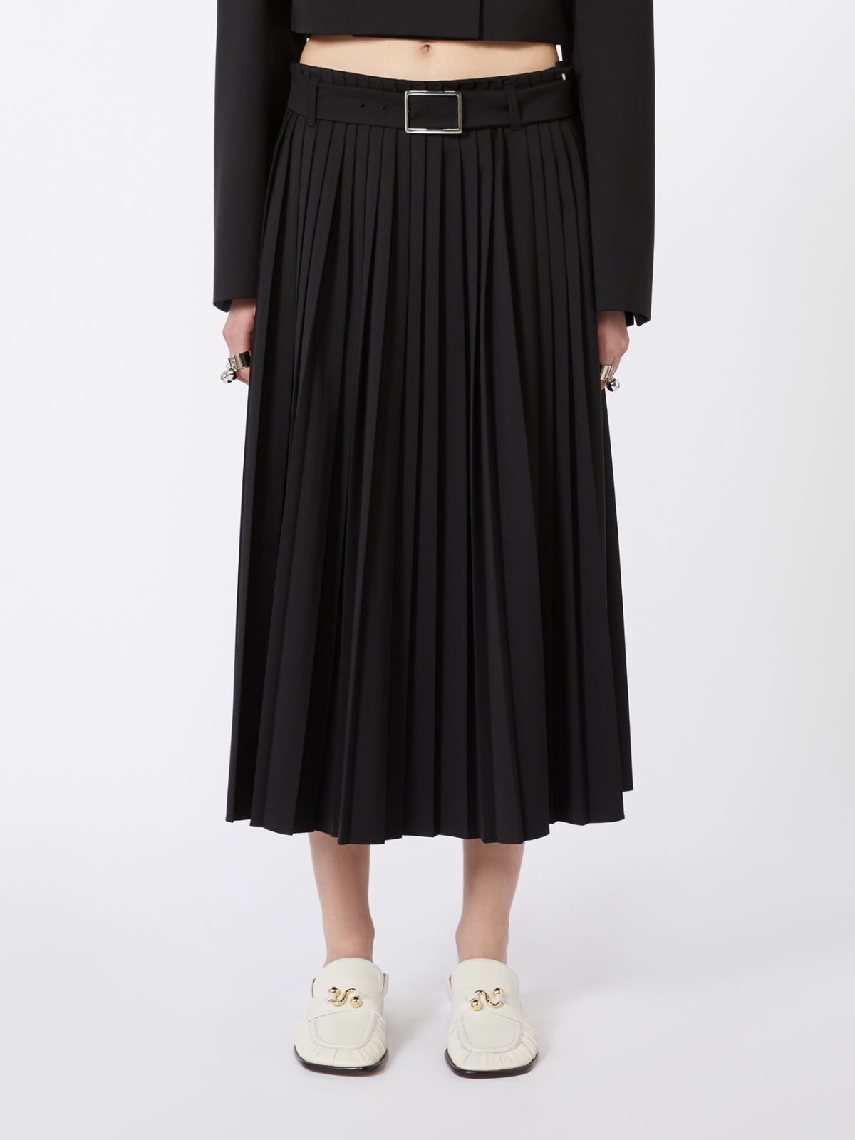 Plissé-pleated gabardine skirt - BLACK - Max Mara - 9