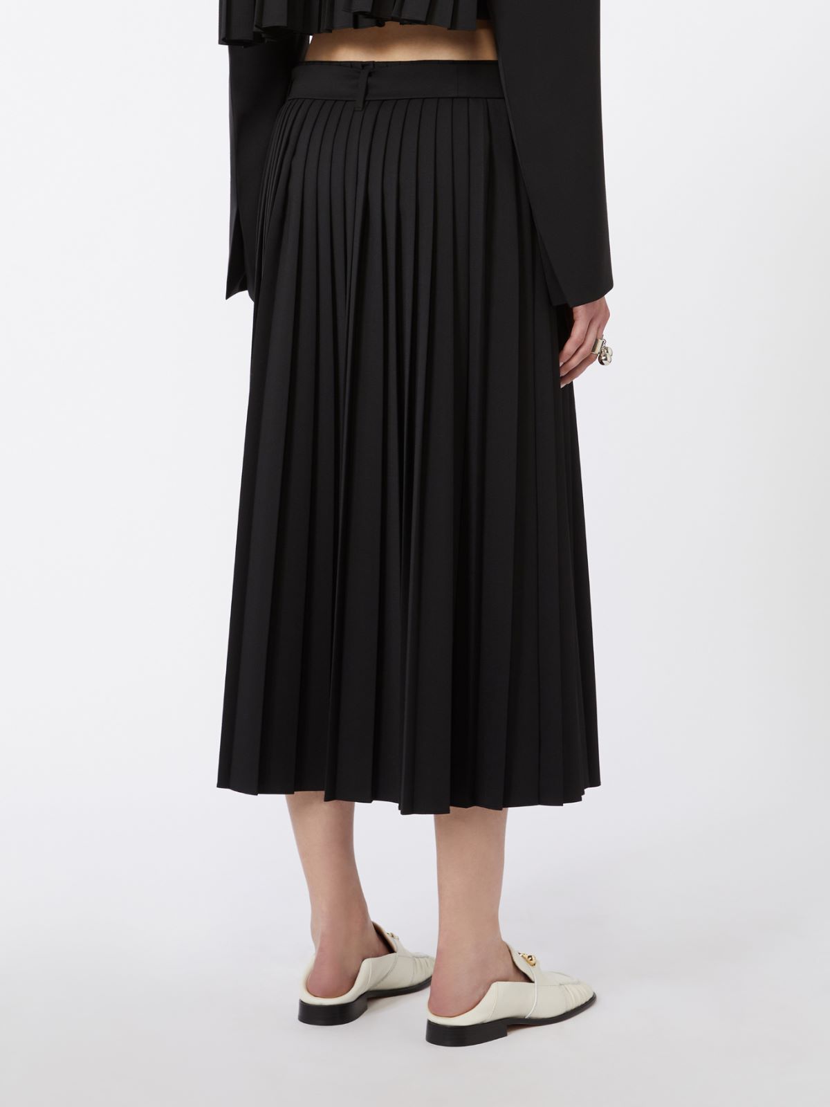 Plissé-pleated gabardine skirt - BLACK - Max Mara - 9