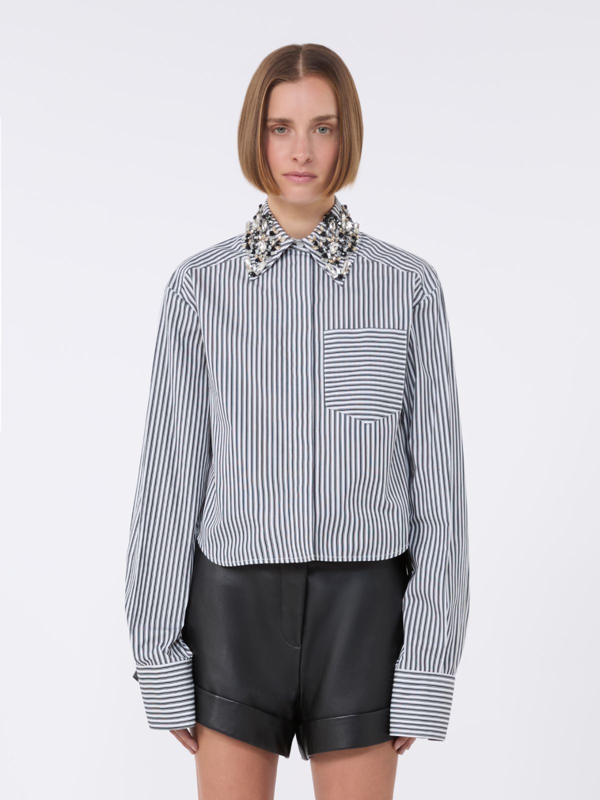 Striped poplin cropped shirt - BLACK - Max Mara - 6