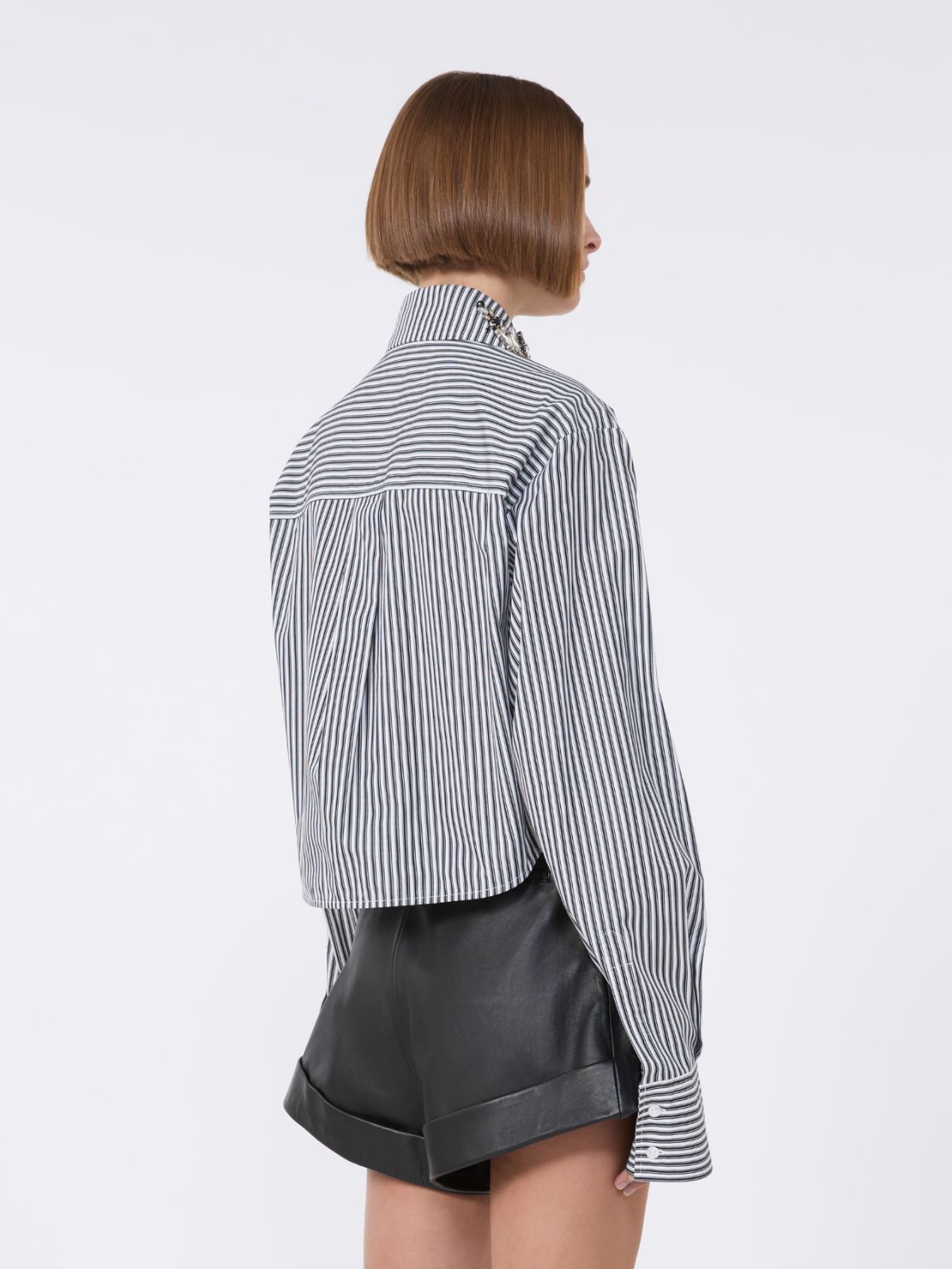 Striped poplin cropped shirt - BLACK - Max Mara - 6