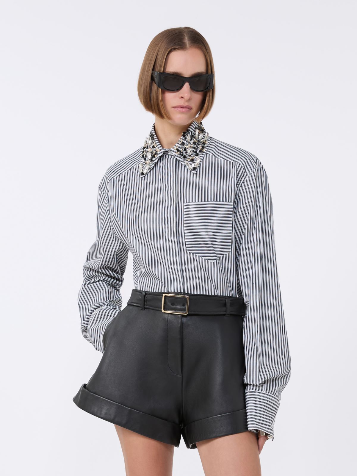Striped poplin cropped shirt - BLACK - Max Mara - 6