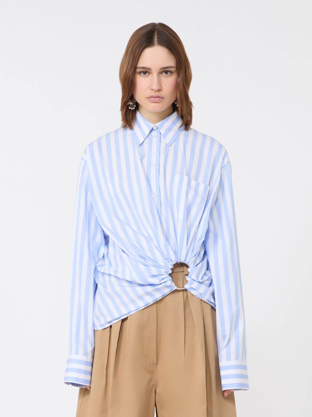 Striped poplin shirt - LIGHT BLUE - 2