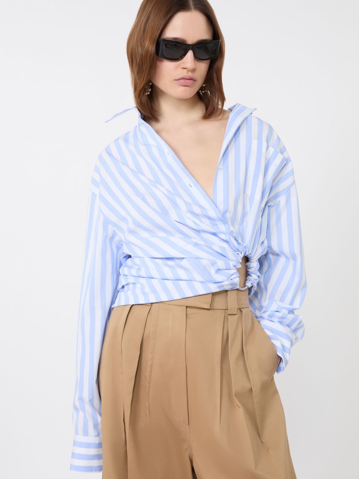 Striped poplin shirt - LIGHT BLUE - 4