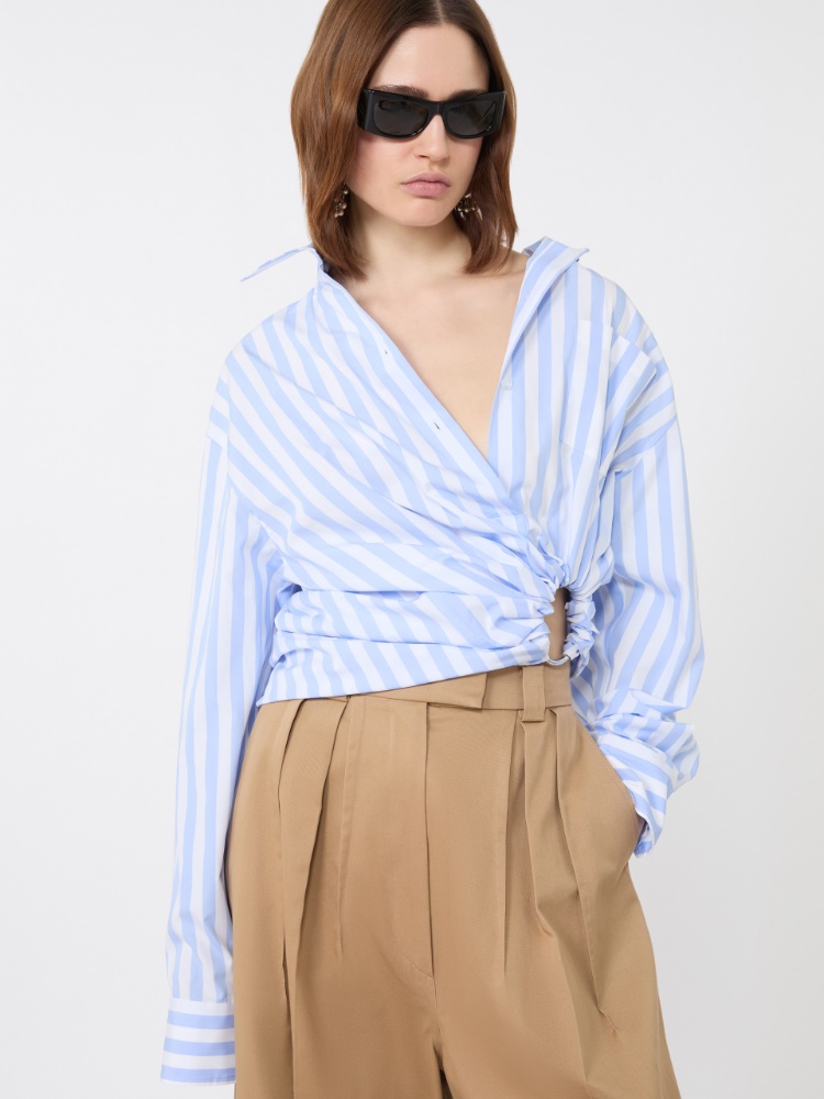 Striped poplin shirt - LIGHT BLUE - 4