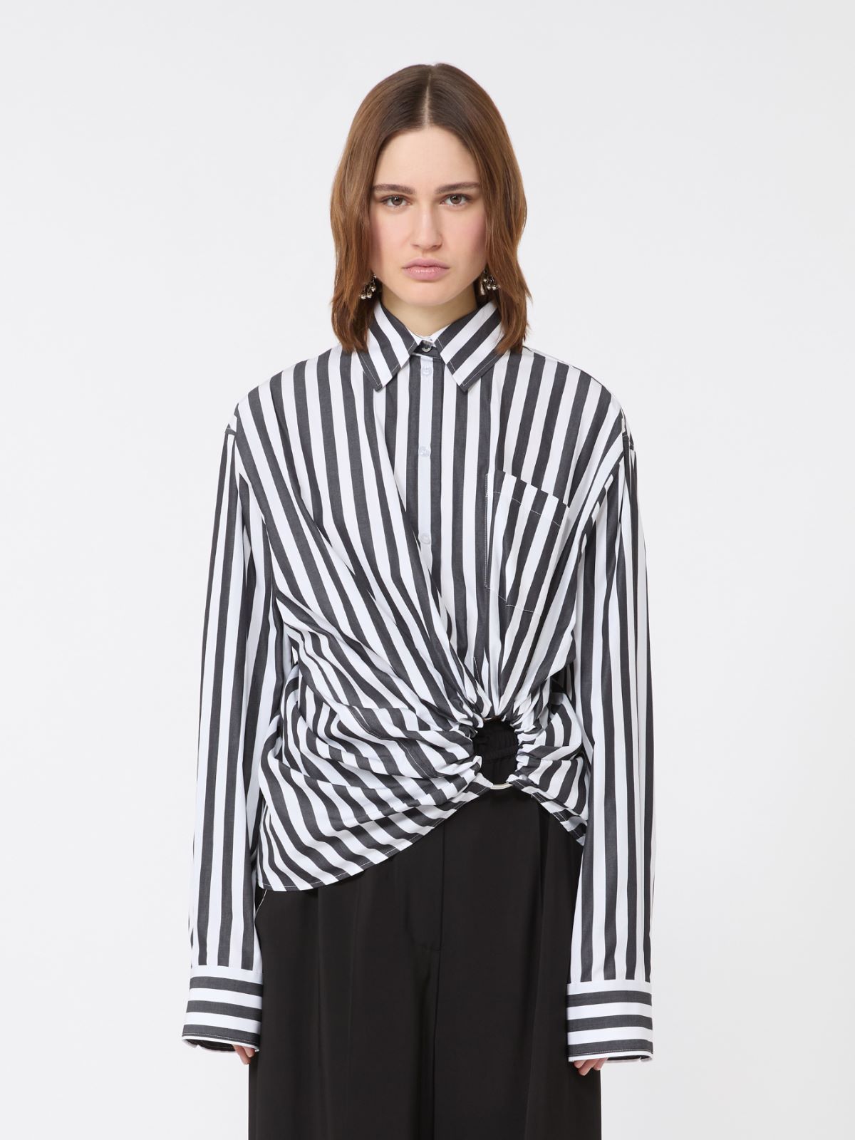 Striped poplin shirt - BLACK - 2