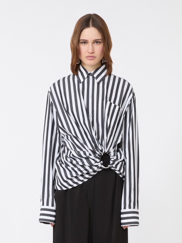 Striped poplin shirt - BLACK - 2