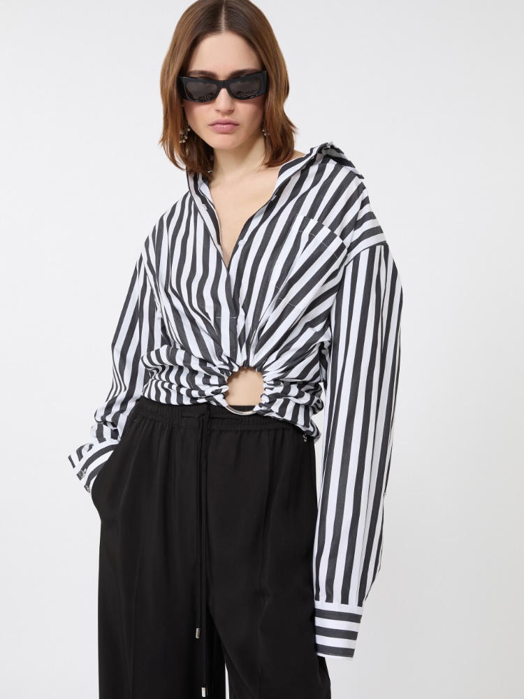 Striped poplin shirt - BLACK - 4