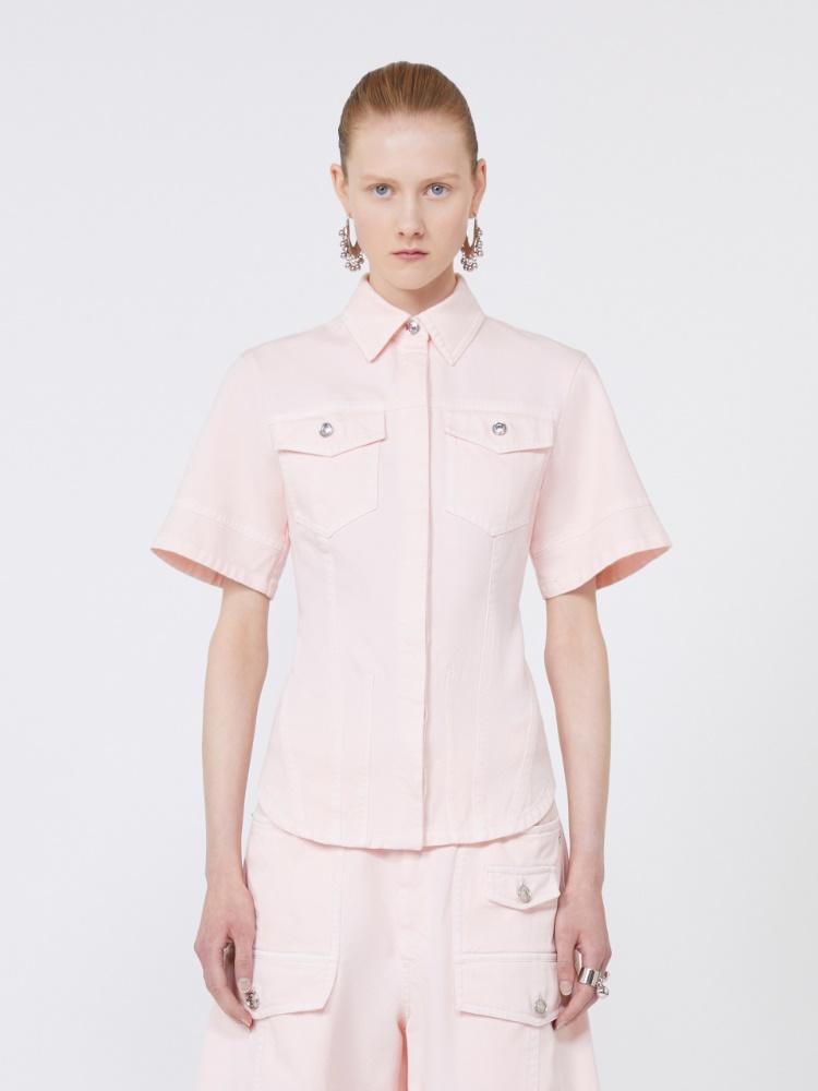 Slim-fit bull denim shirt - PINK - 2