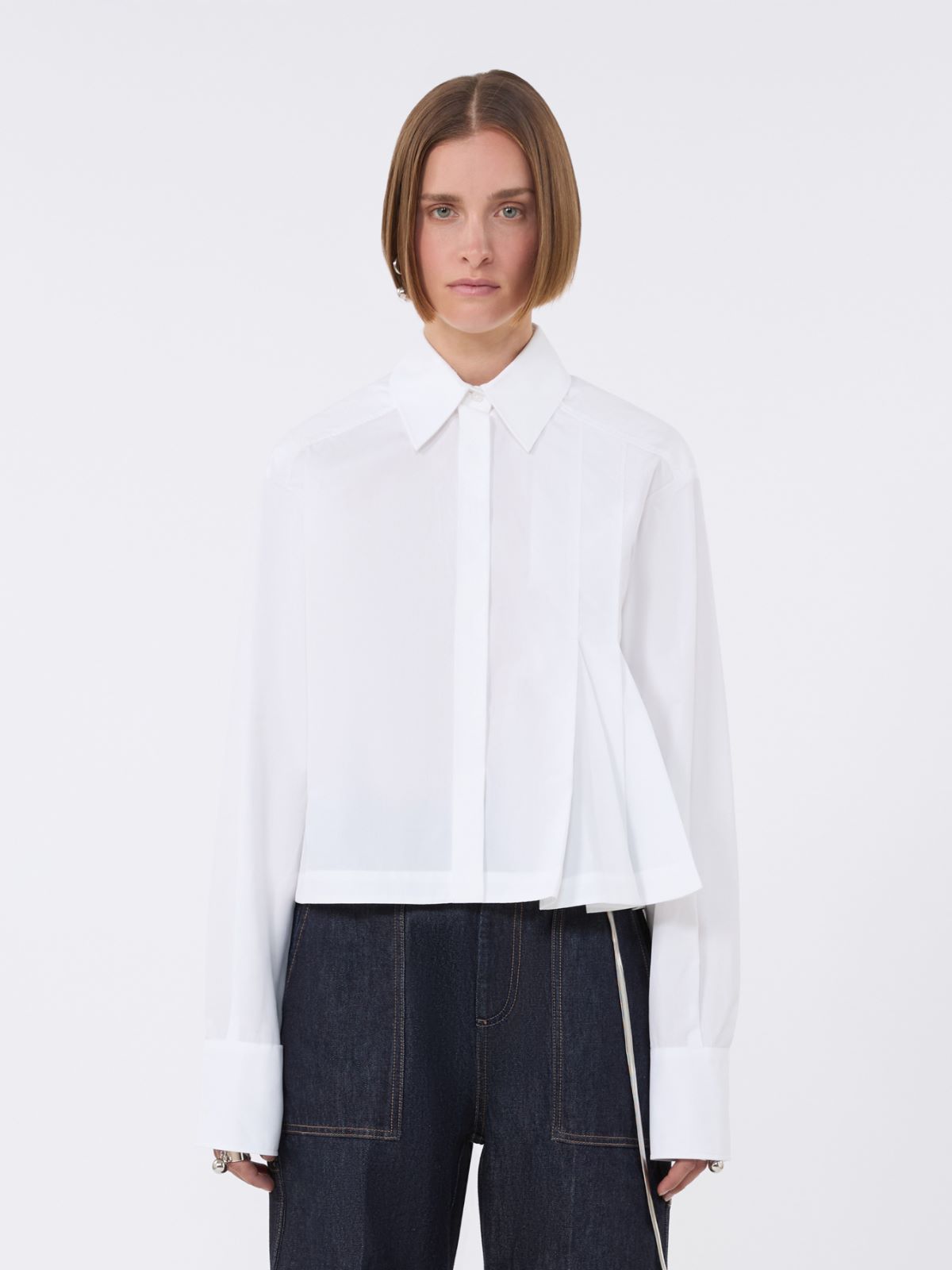 Cropped poplin shirt with asymmetrical pleats - OPTICAL WHITE - Max Mara - 6