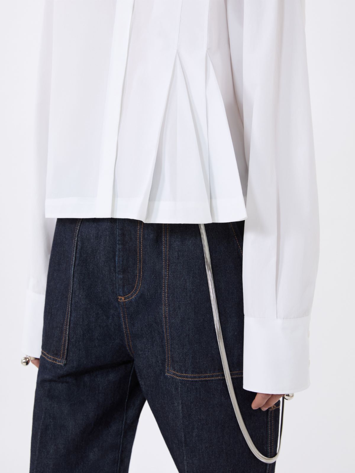 Cropped poplin shirt with asymmetrical pleats - OPTICAL WHITE - Max Mara - 6