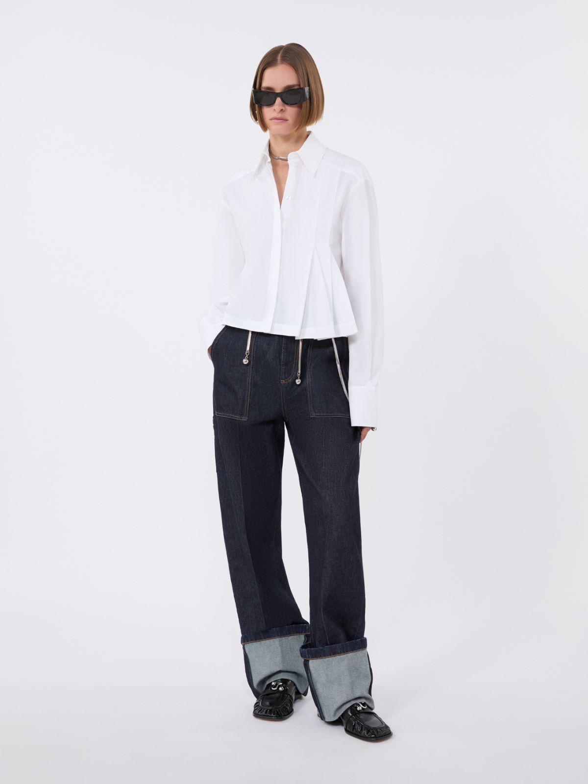 Cropped poplin shirt with asymmetrical pleats - OPTICAL WHITE - Max Mara