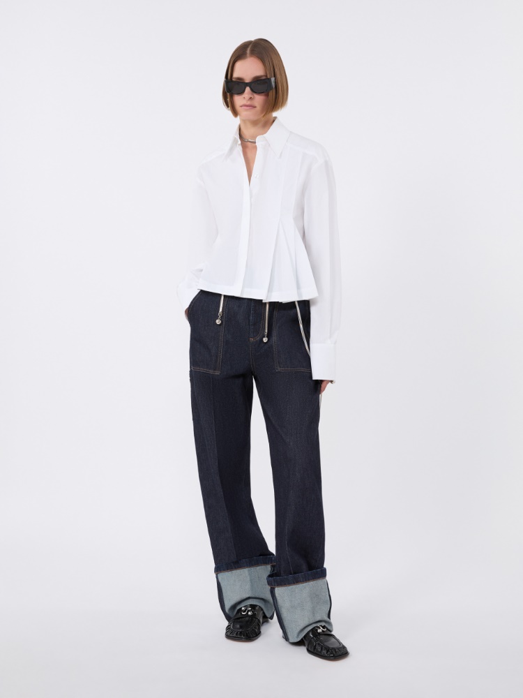 Cropped poplin shirt with asymmetrical pleats - OPTICAL WHITE - Max Mara