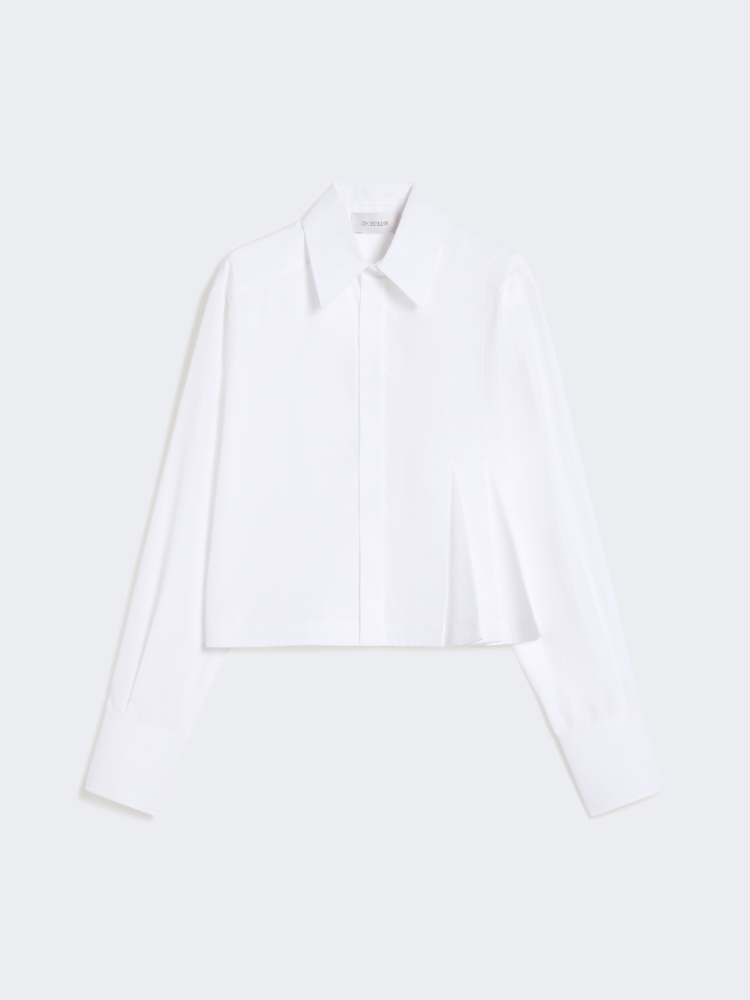 Cropped poplin shirt with asymmetrical pleats - OPTICAL WHITE - Max Mara