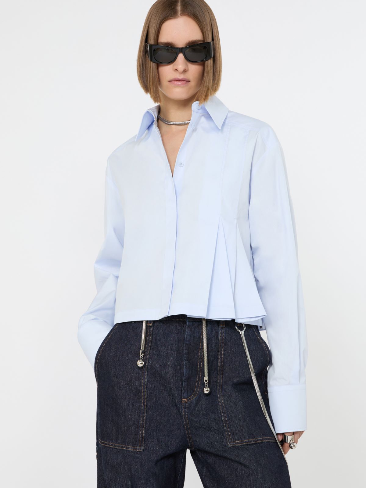 Cropped poplin shirt with asymmetrical pleats - AVIO - Max Mara - 6