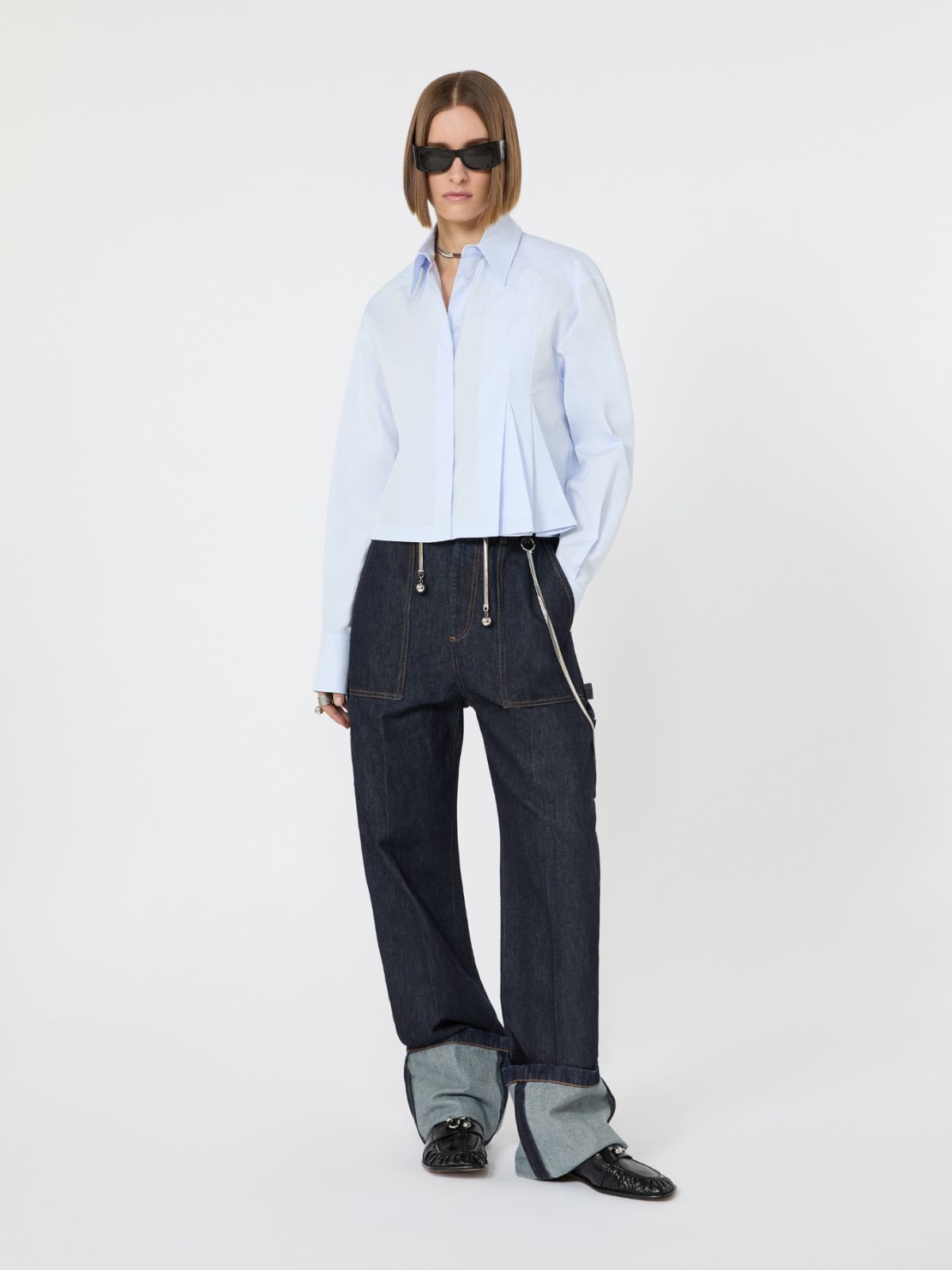 Cropped poplin shirt with asymmetrical pleats - AVIO