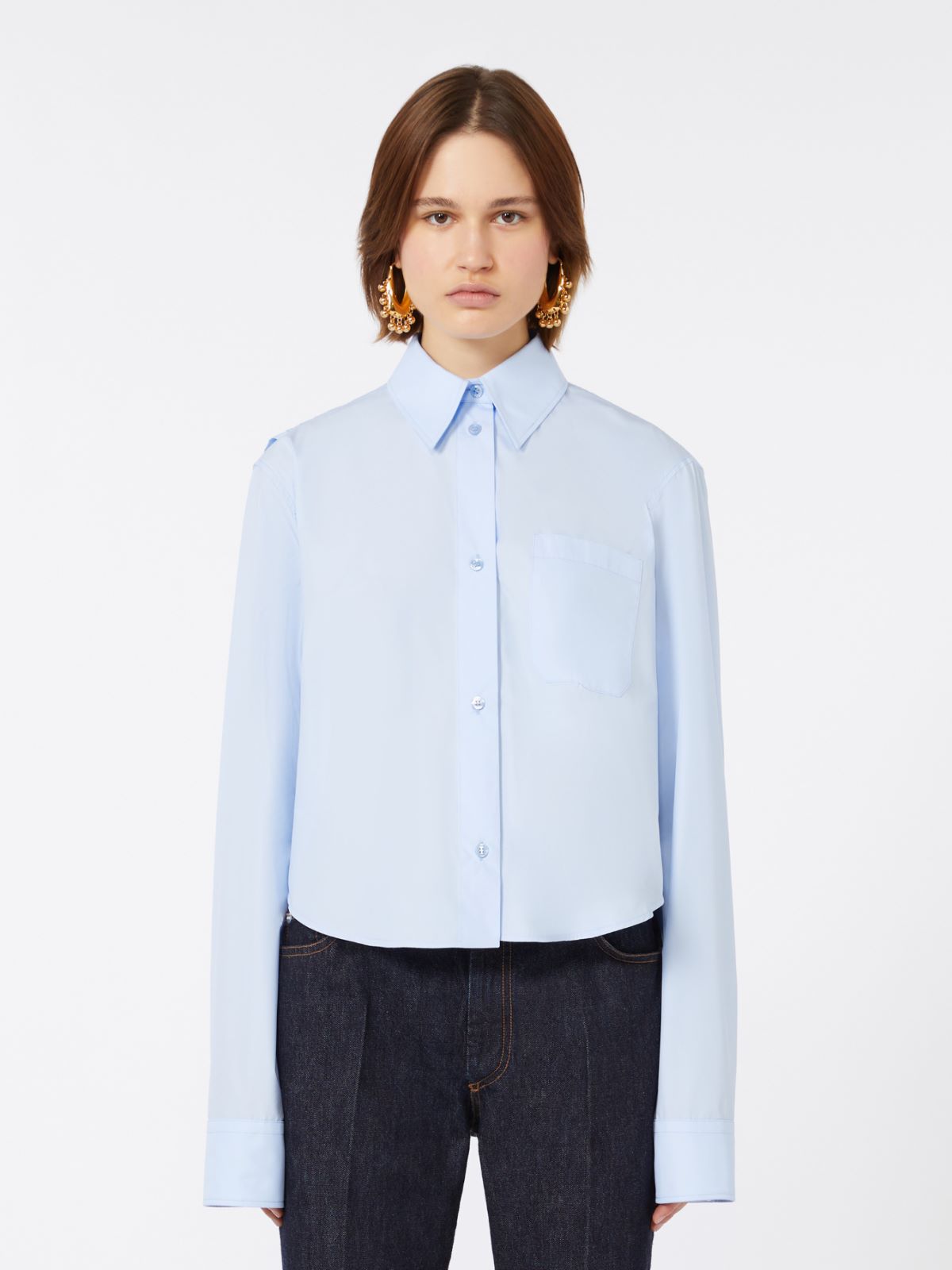 Cotton cropped shirt with pleated back - LIGHT BLUE - Max Mara - 9