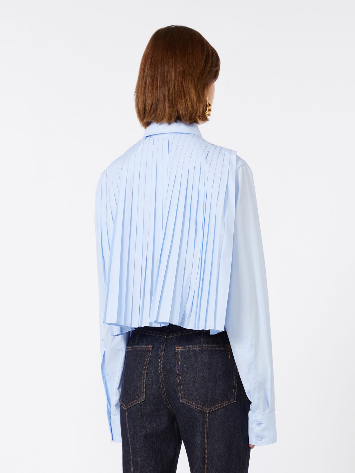Cotton cropped shirt with pleated back - LIGHT BLUE - Max Mara - 9