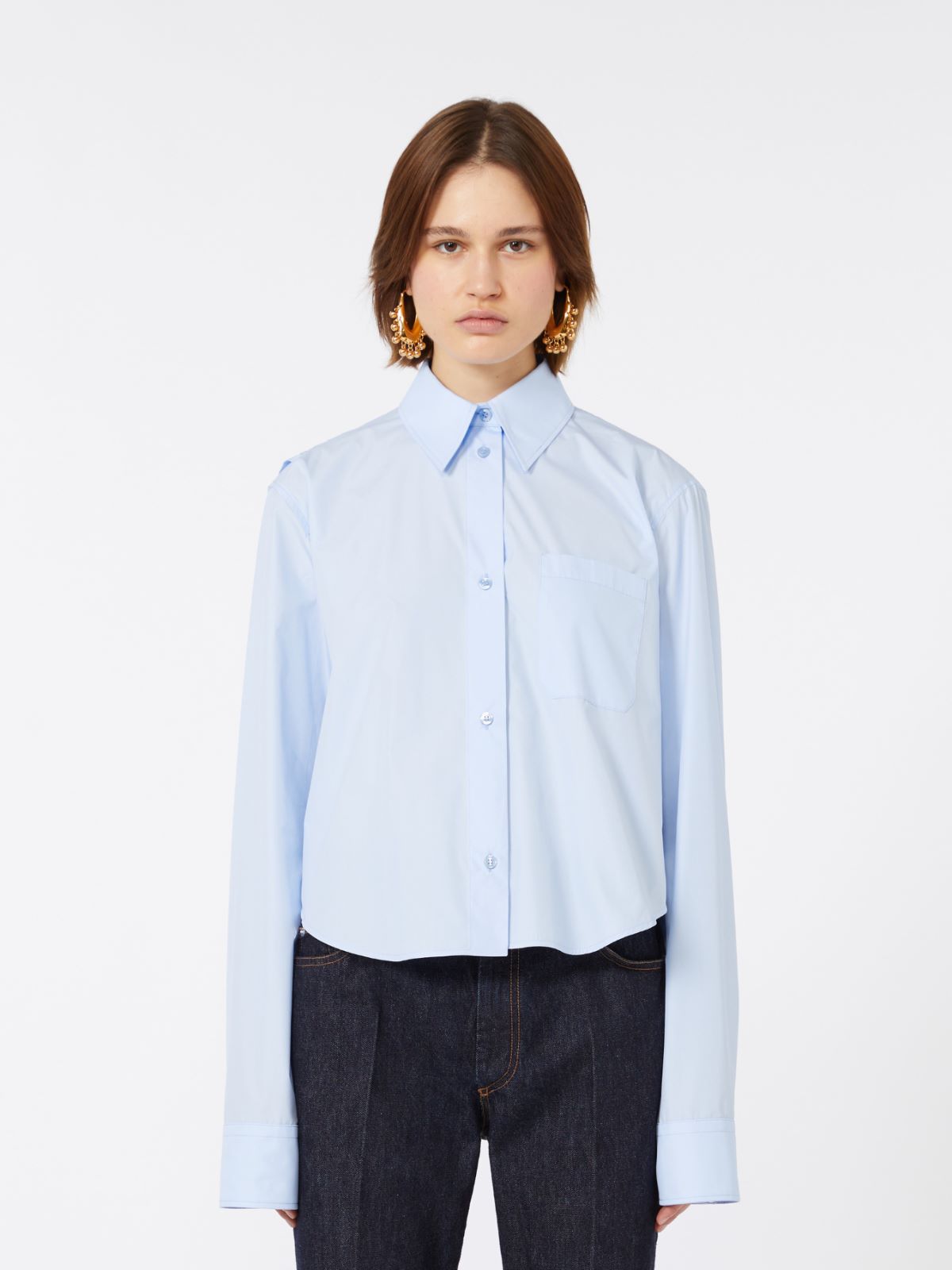 Cotton cropped shirt with pleated back - LIGHT BLUE - Max Mara - 9
