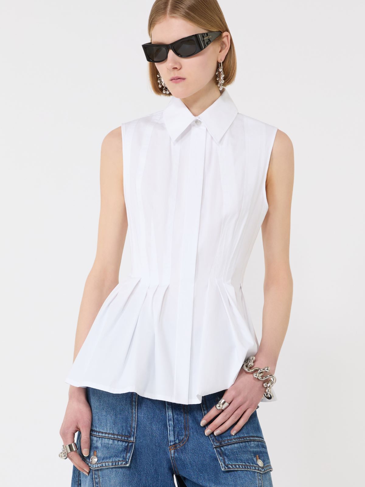 Sleeveless heavy cotton canvas shirt - OPTICAL WHITE - Max Mara - 4