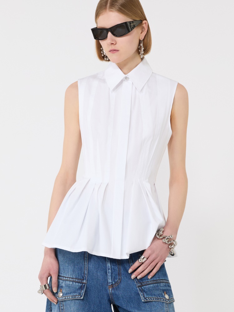 Sleeveless heavy cotton canvas shirt - OPTICAL WHITE - Max Mara - 4