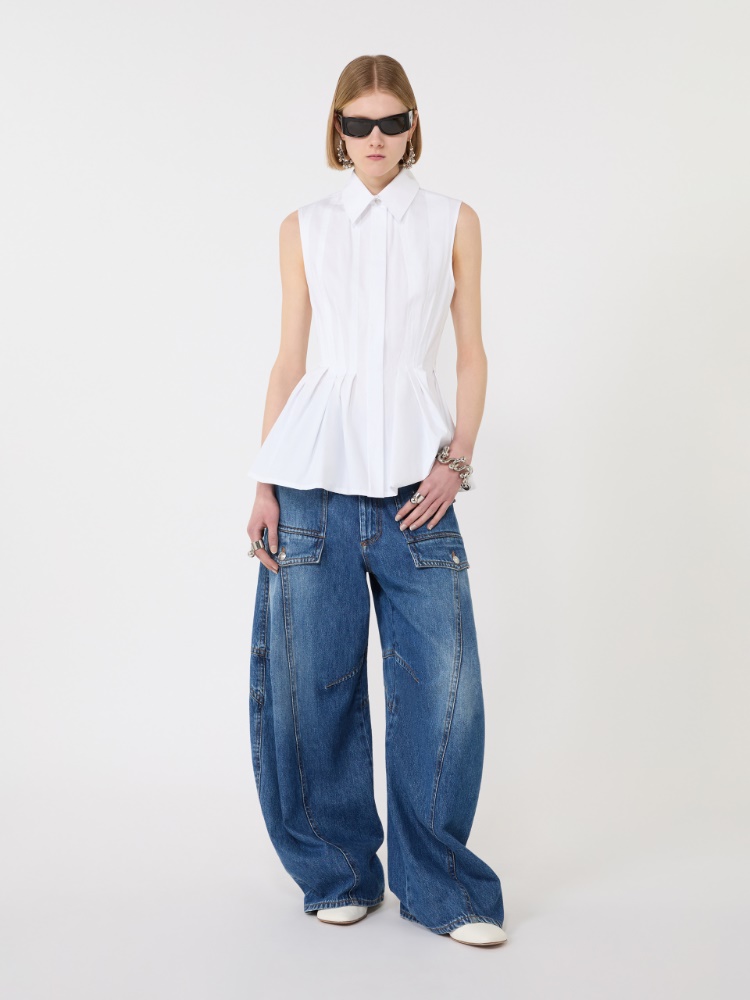 Sleeveless heavy cotton canvas shirt - OPTICAL WHITE - Max Mara - 1