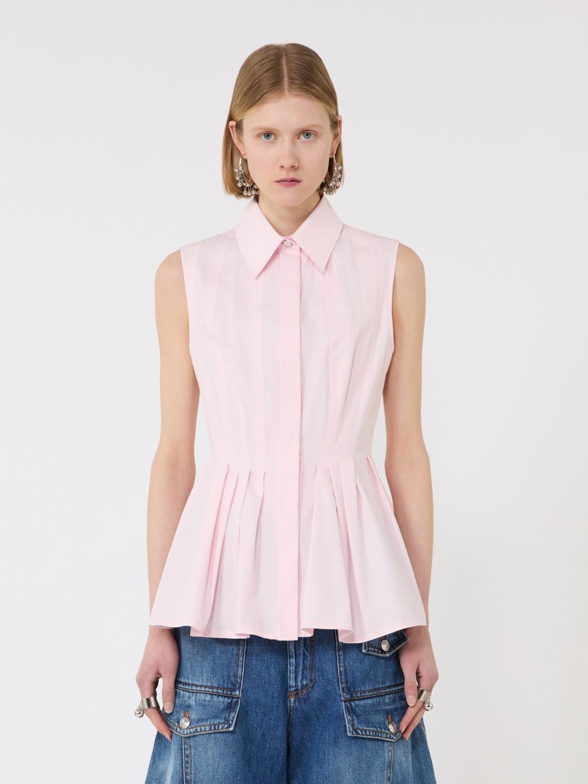 Sleeveless heavy cotton canvas shirt - PINK - Max Mara - 2