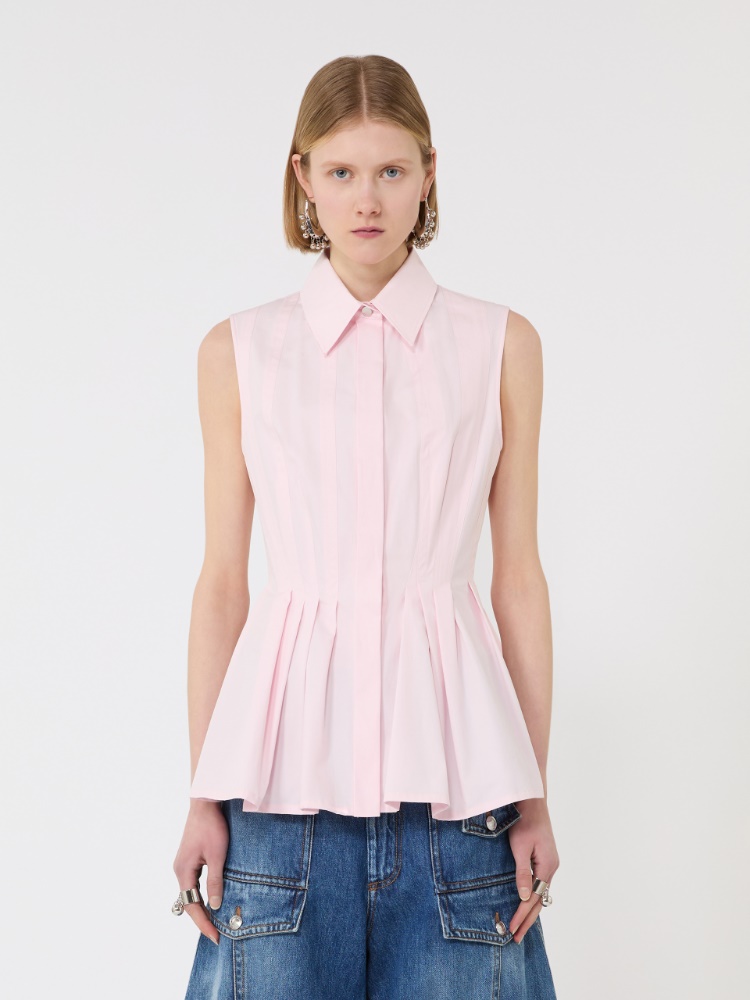 Sleeveless heavy cotton canvas shirt - PINK - Max Mara - 2