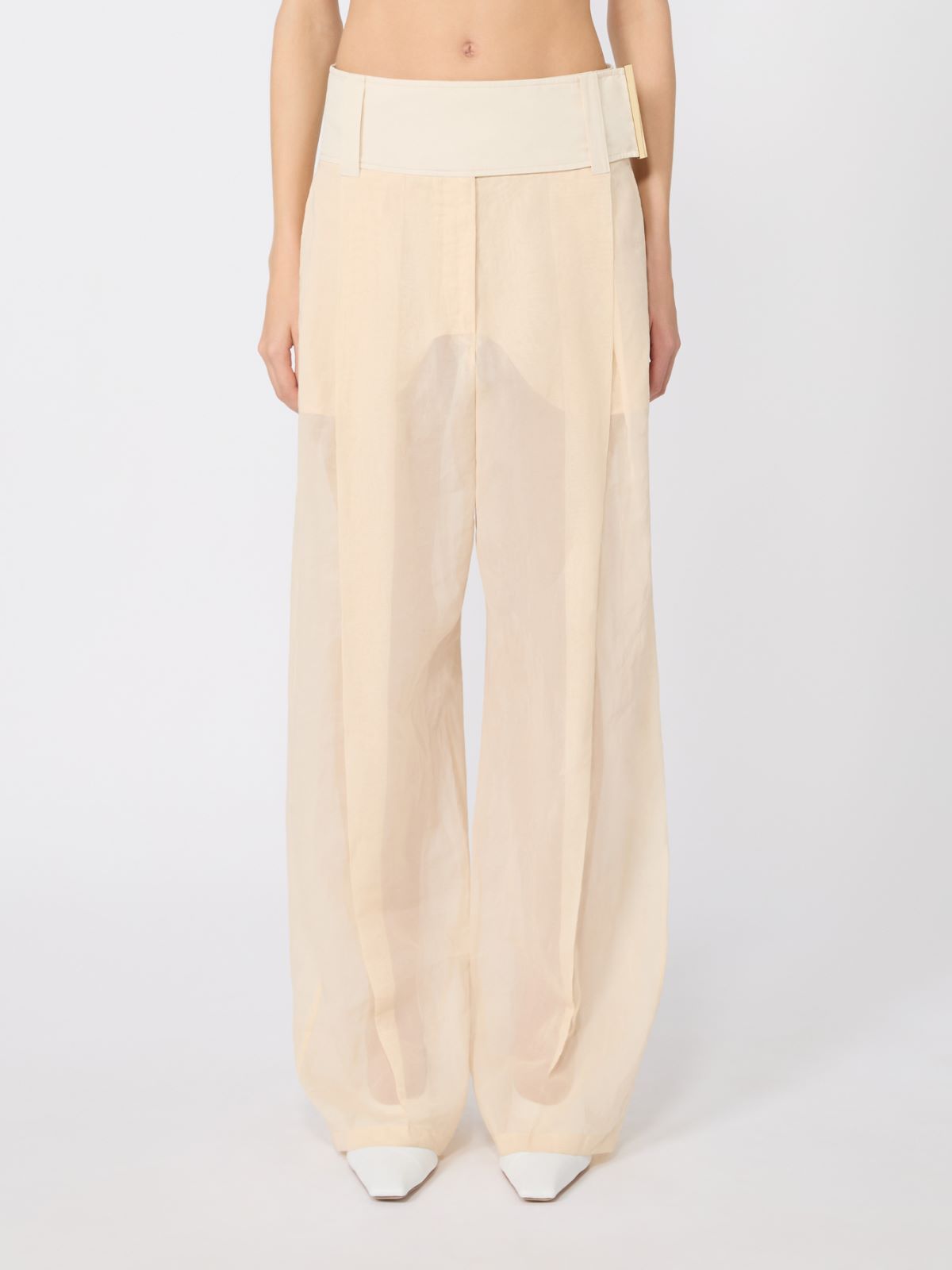 Wide-fit trousers in organza-feel cotton voile - ECRU - Max Mara - 2