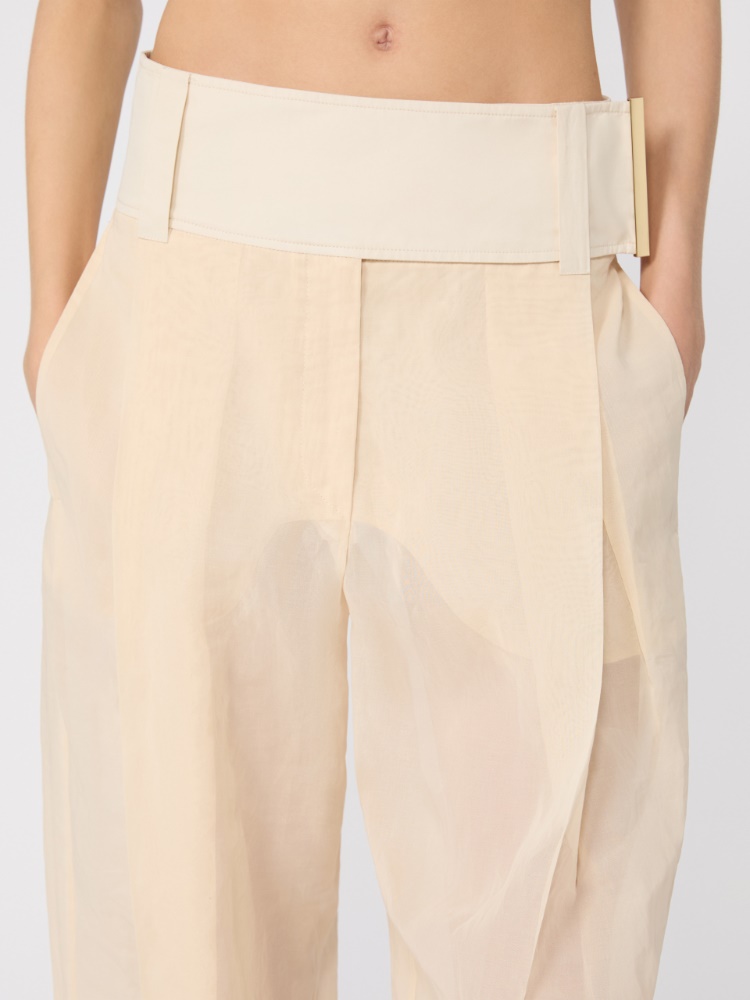 Wide-fit trousers in organza-feel cotton voile - ECRU - Max Mara - 4