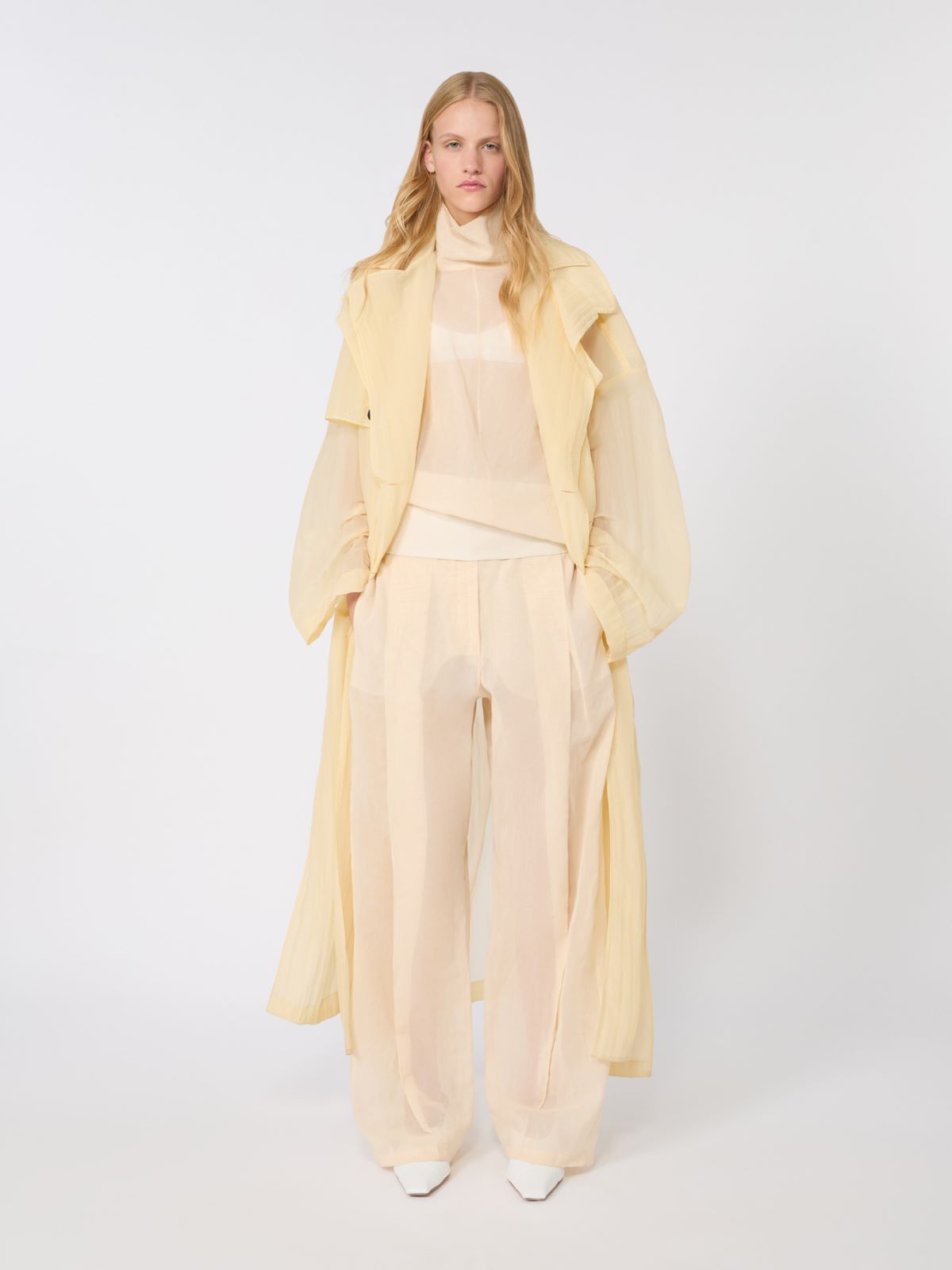 Wide-fit trousers in organza-feel cotton voile - ECRU - Max Mara