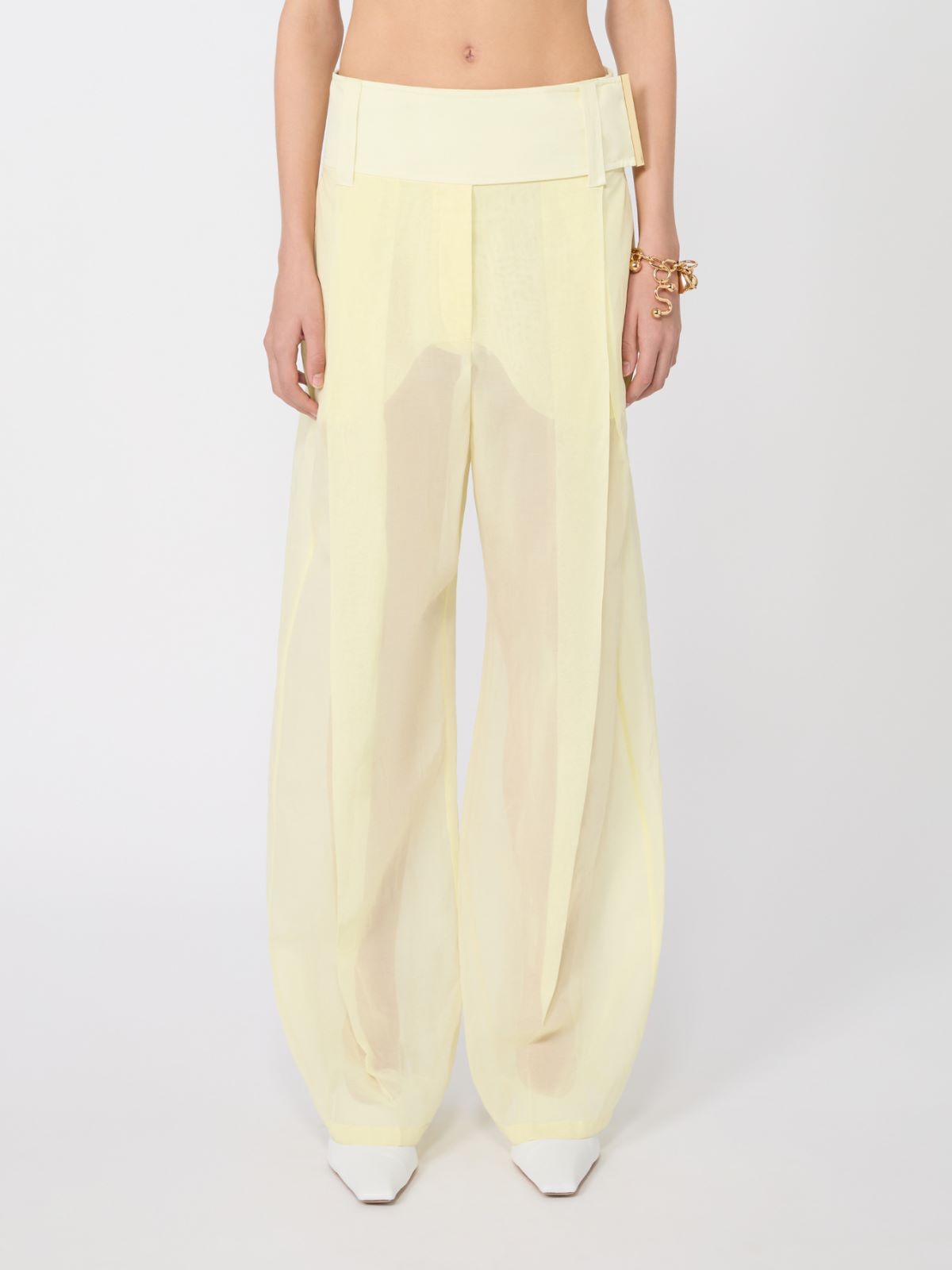 Wide-fit trousers in organza-feel cotton voile - YELLOW - Max Mara - 2