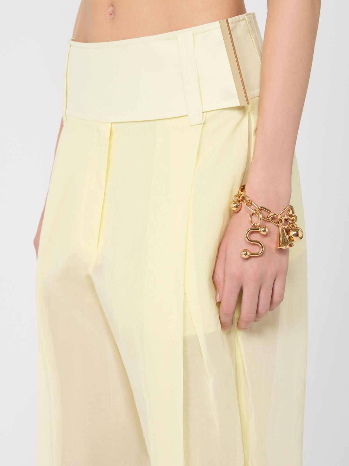 Wide-fit trousers in organza-feel cotton voile - YELLOW - Max Mara - 4