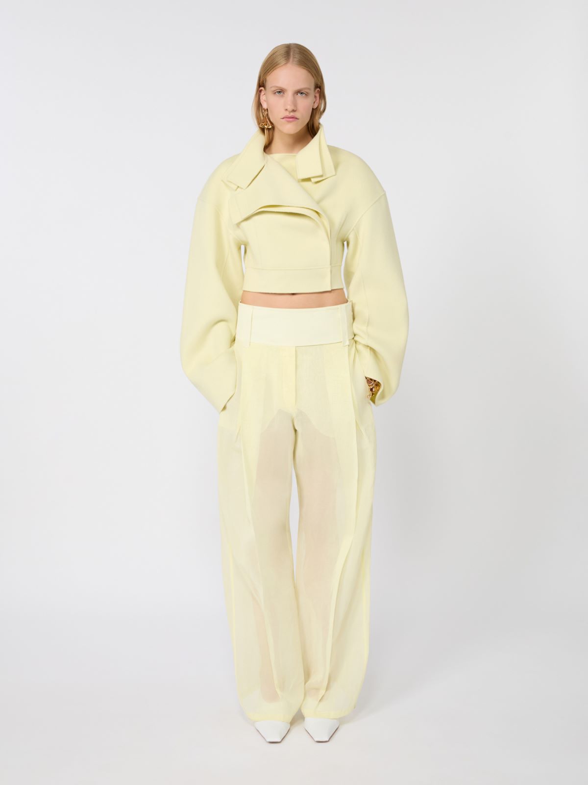 Wide-fit trousers in organza-feel cotton voile - YELLOW - Max Mara