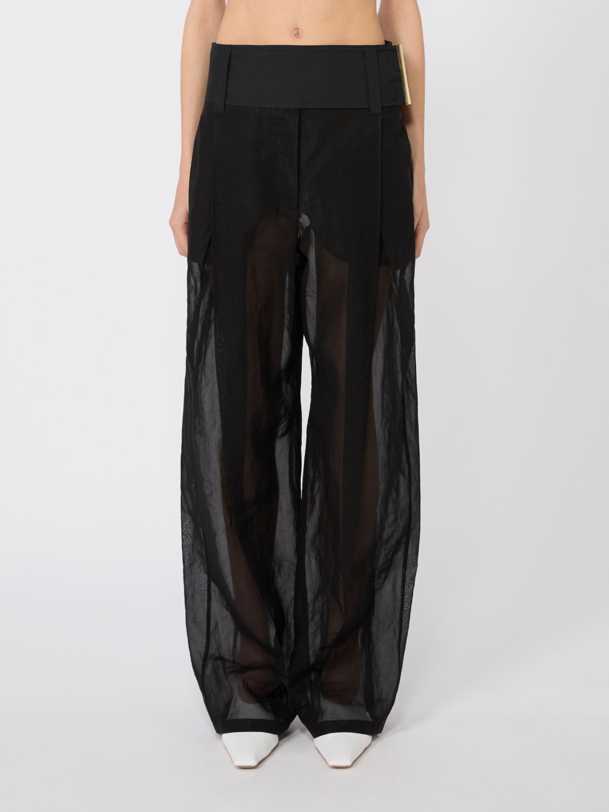 Wide-fit trousers in organza-feel cotton voile - BLACK - Max Mara - 2
