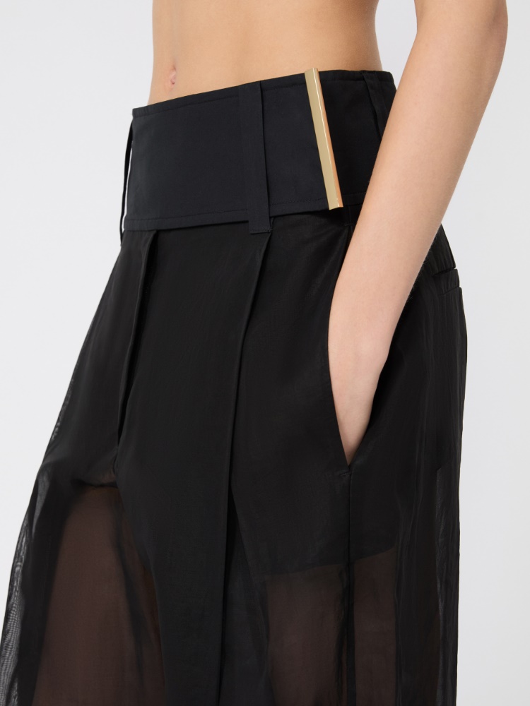 Wide-fit trousers in organza-feel cotton voile - BLACK - Max Mara - 4