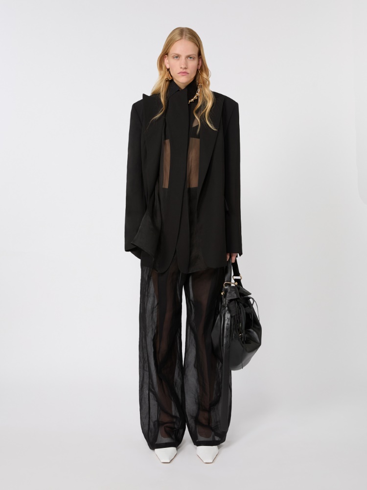 Wide-fit trousers in organza-feel cotton voile + BLACK - Max Mara