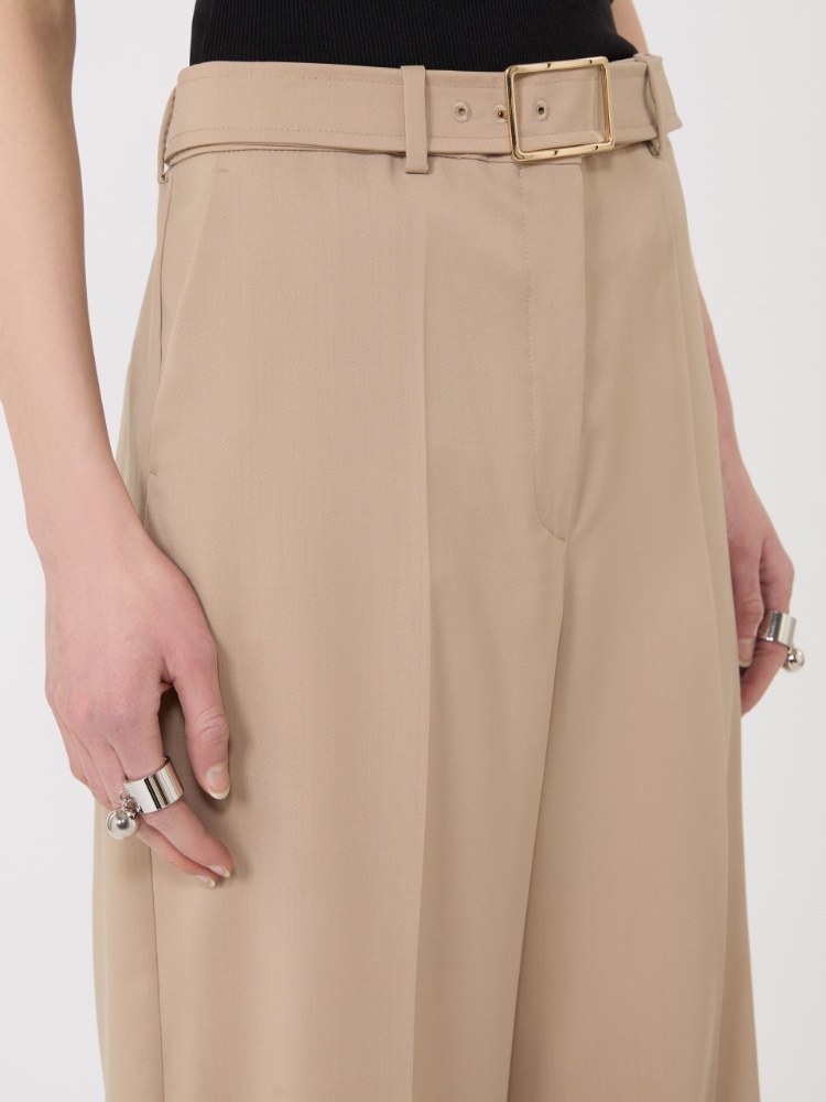 Wide-fit stretch wool gabardine trousers - BEIGE - Max Mara - 4