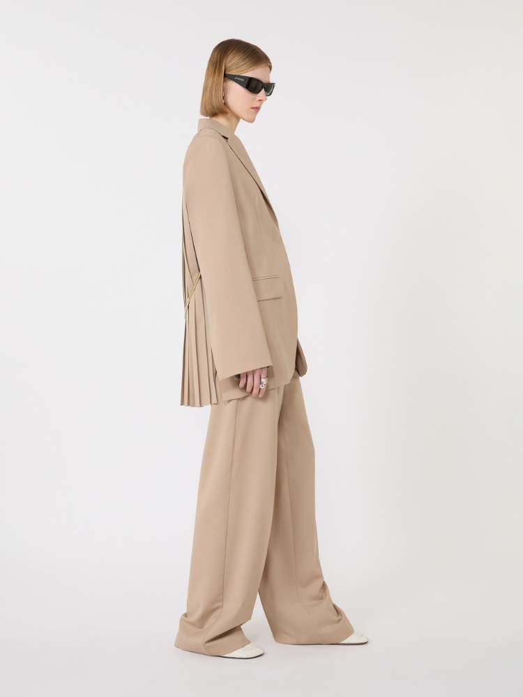 Wide-fit stretch wool gabardine trousers - BEIGE - Max Mara