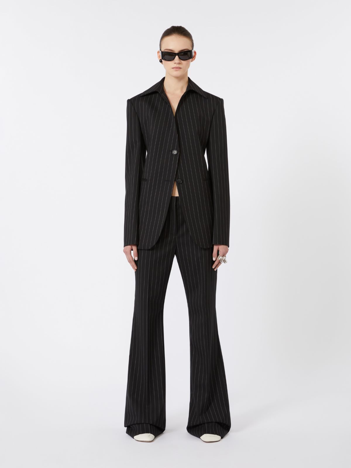 Flared pinstripe wool trousers - BLACK - Max Mara