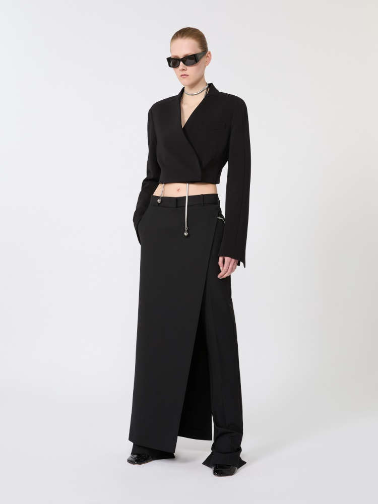 Stretch wool trousers with removable panel - BLACK - Max Mara