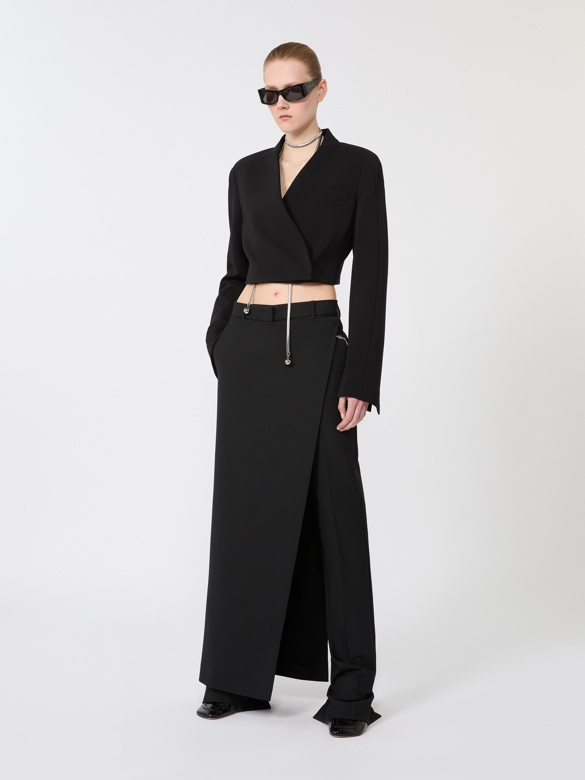 Stretch wool trousers with removable panel - BLACK - Max Mara