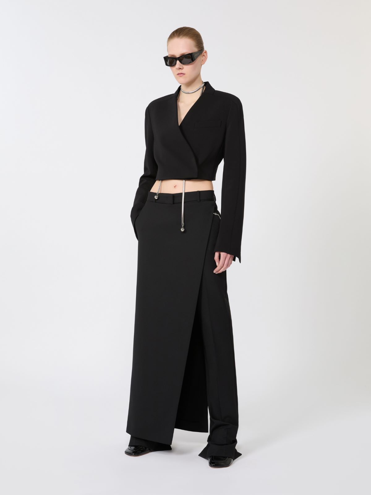 Stretch wool trousers with removable panel - BLACK - Max Mara - 5