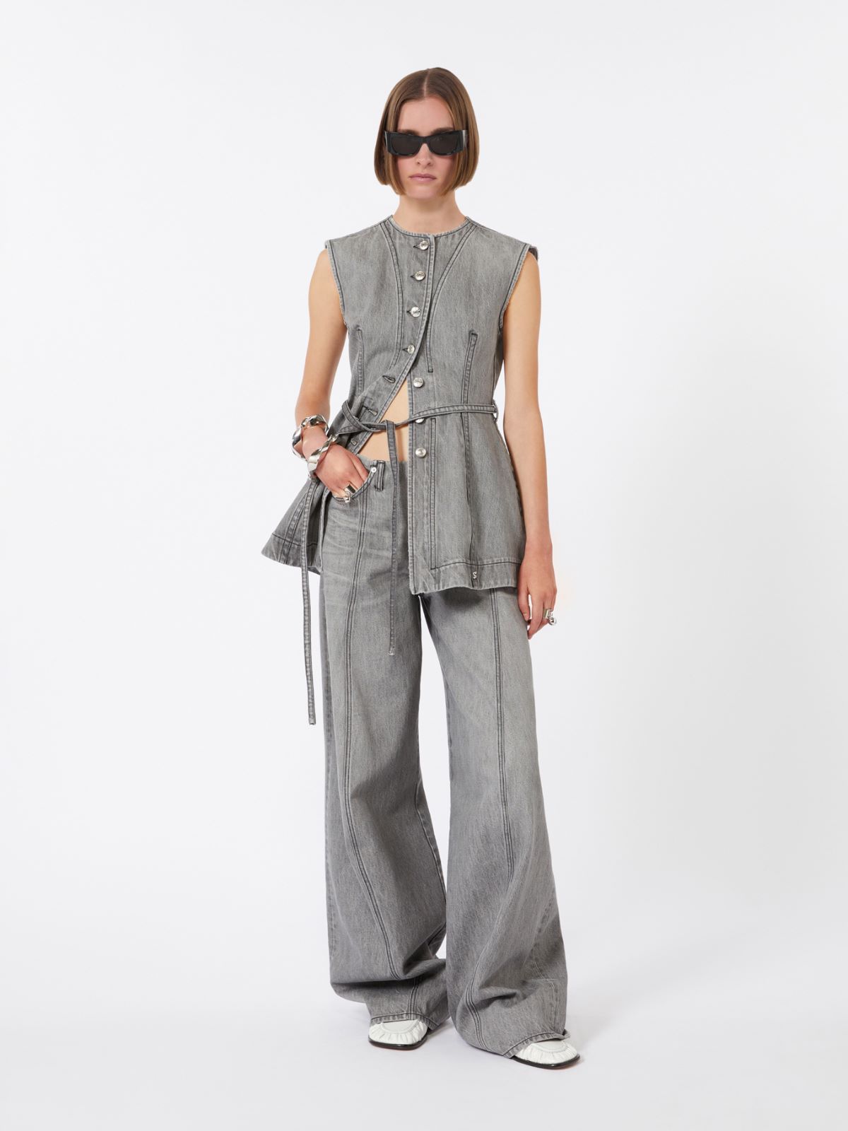 Haut sans manches ajusté en denim - NOIR - Max Mara