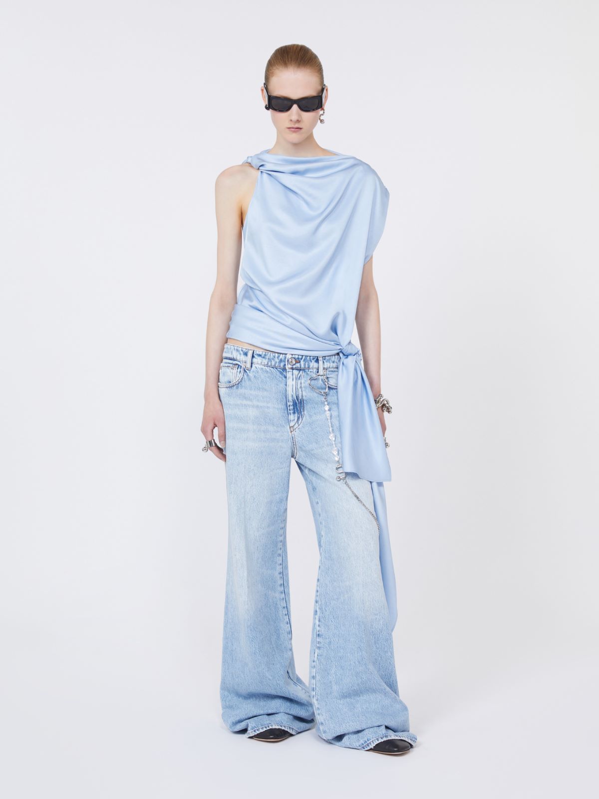 Pantalon 5 poches évasé en denim - BLEU NUIT