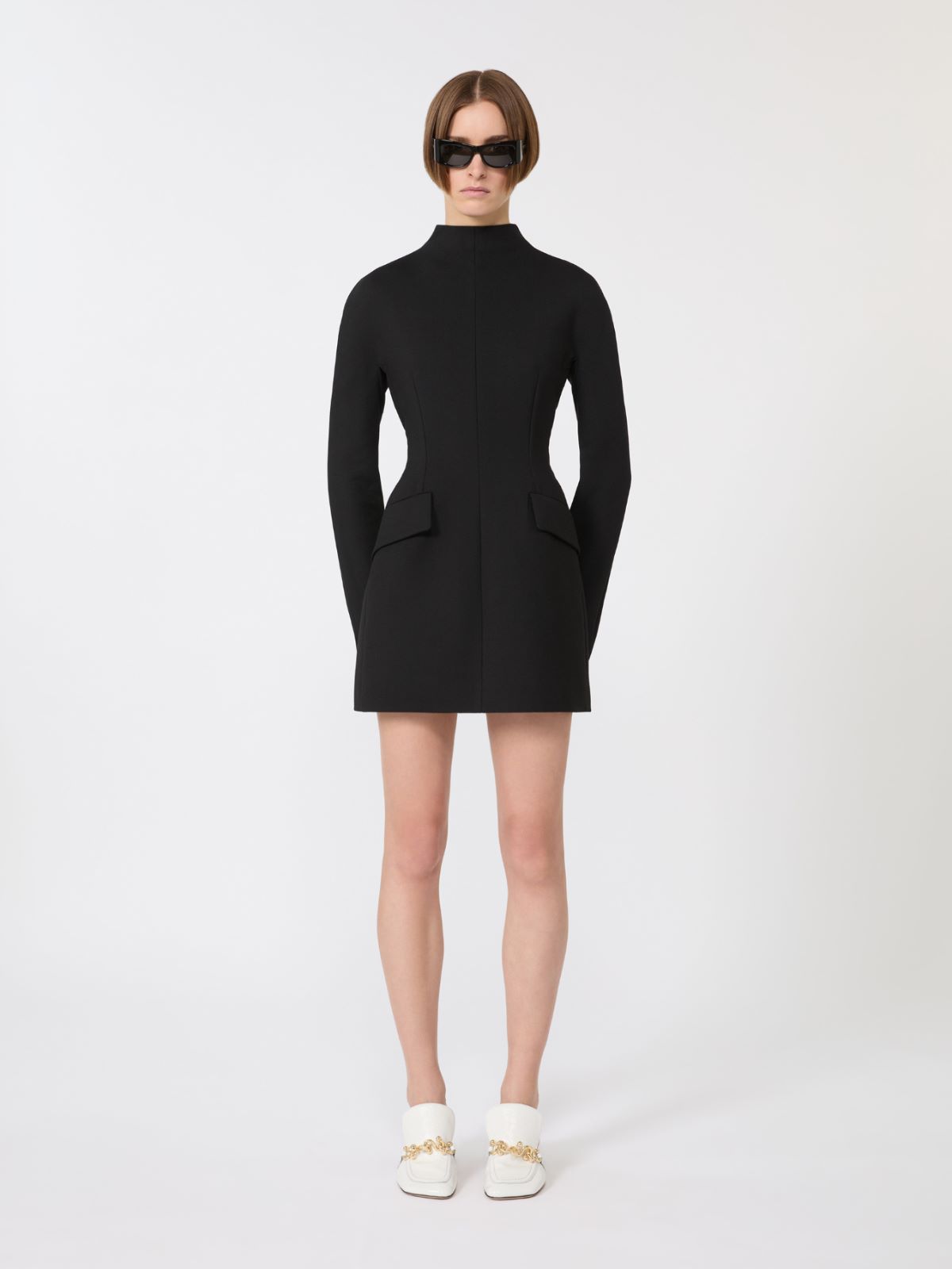 Short, contoured gabardine dress - BLACK - Max Mara