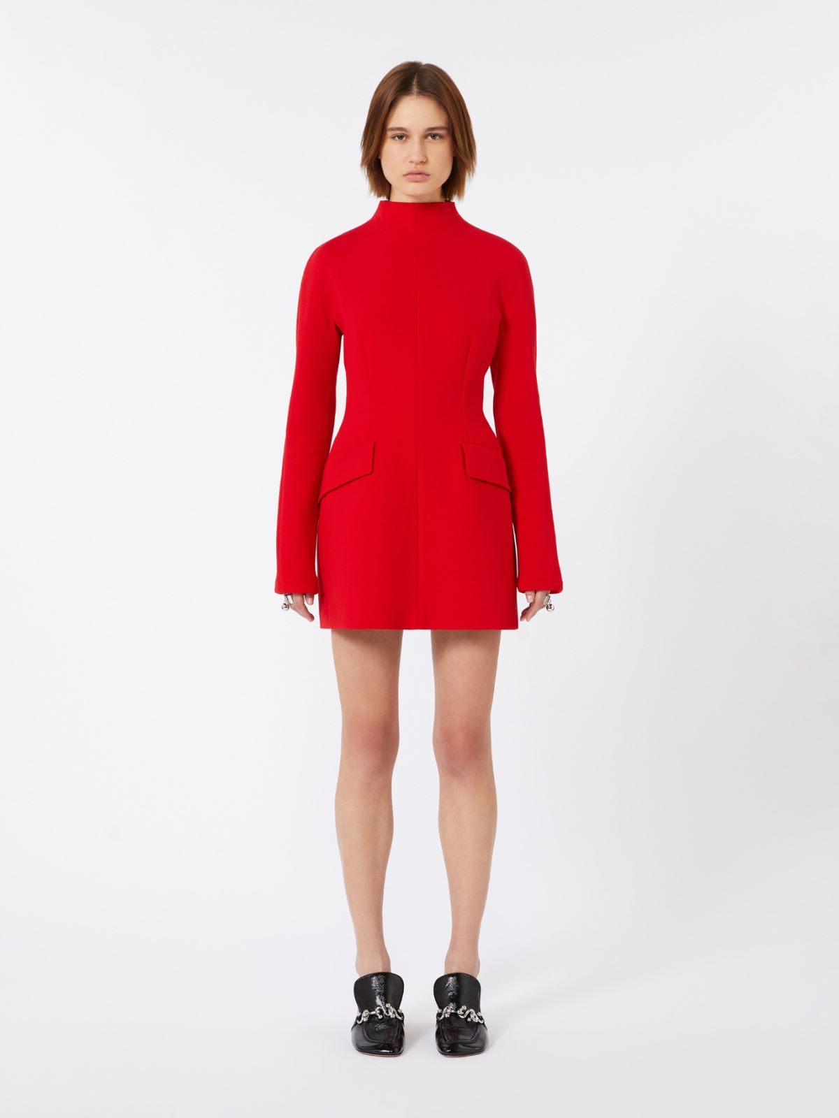 Short, contoured gabardine dress  - RED - 2
