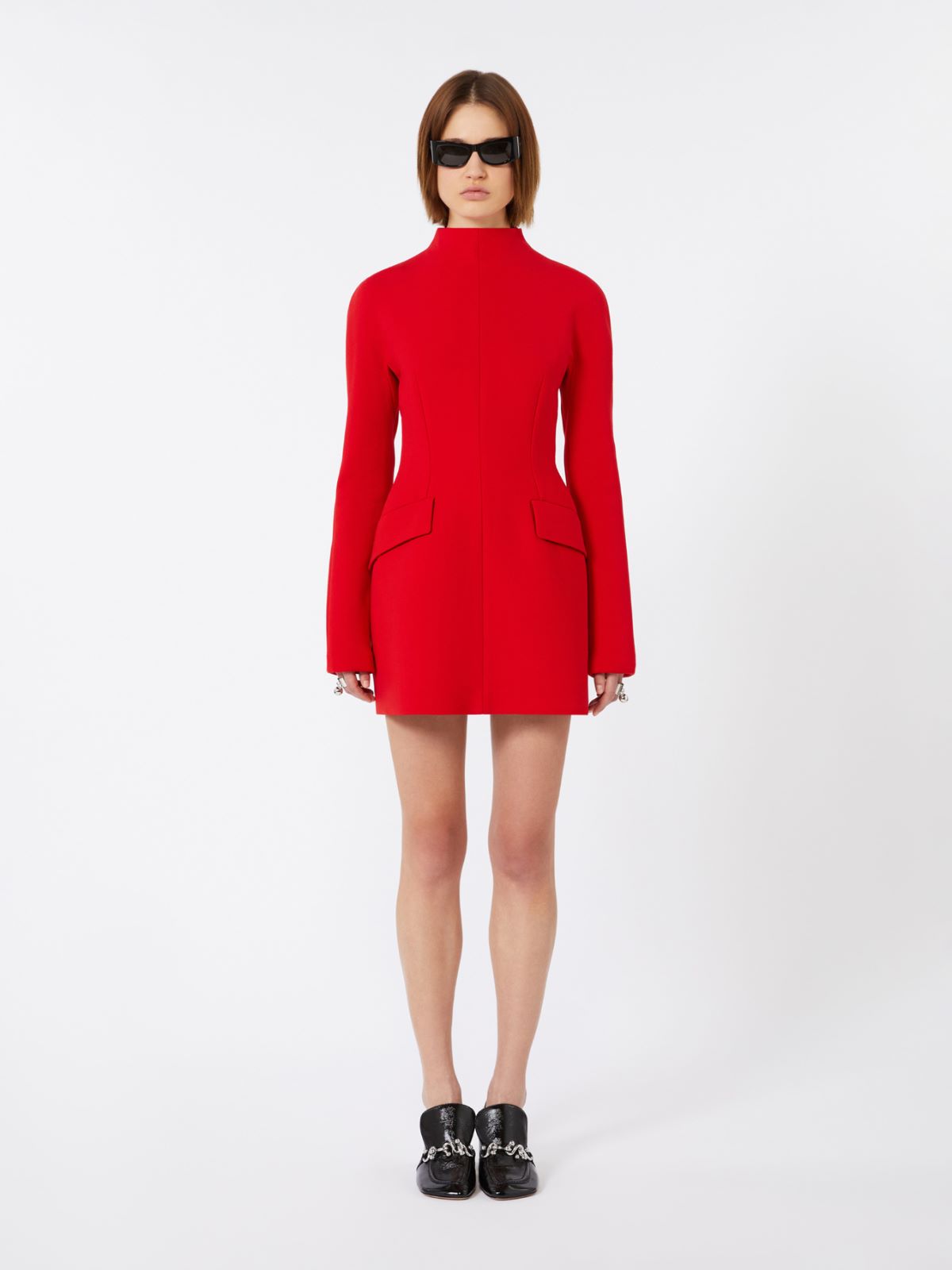 Short, contoured gabardine dress  - RED