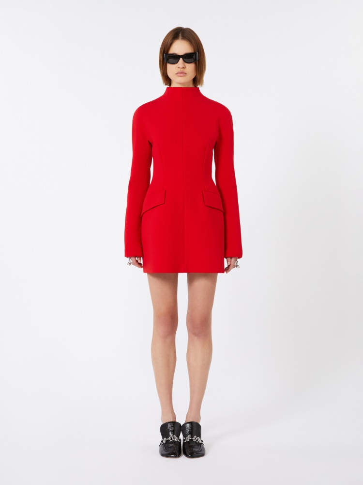 Short, contoured gabardine dress  - RED - 1