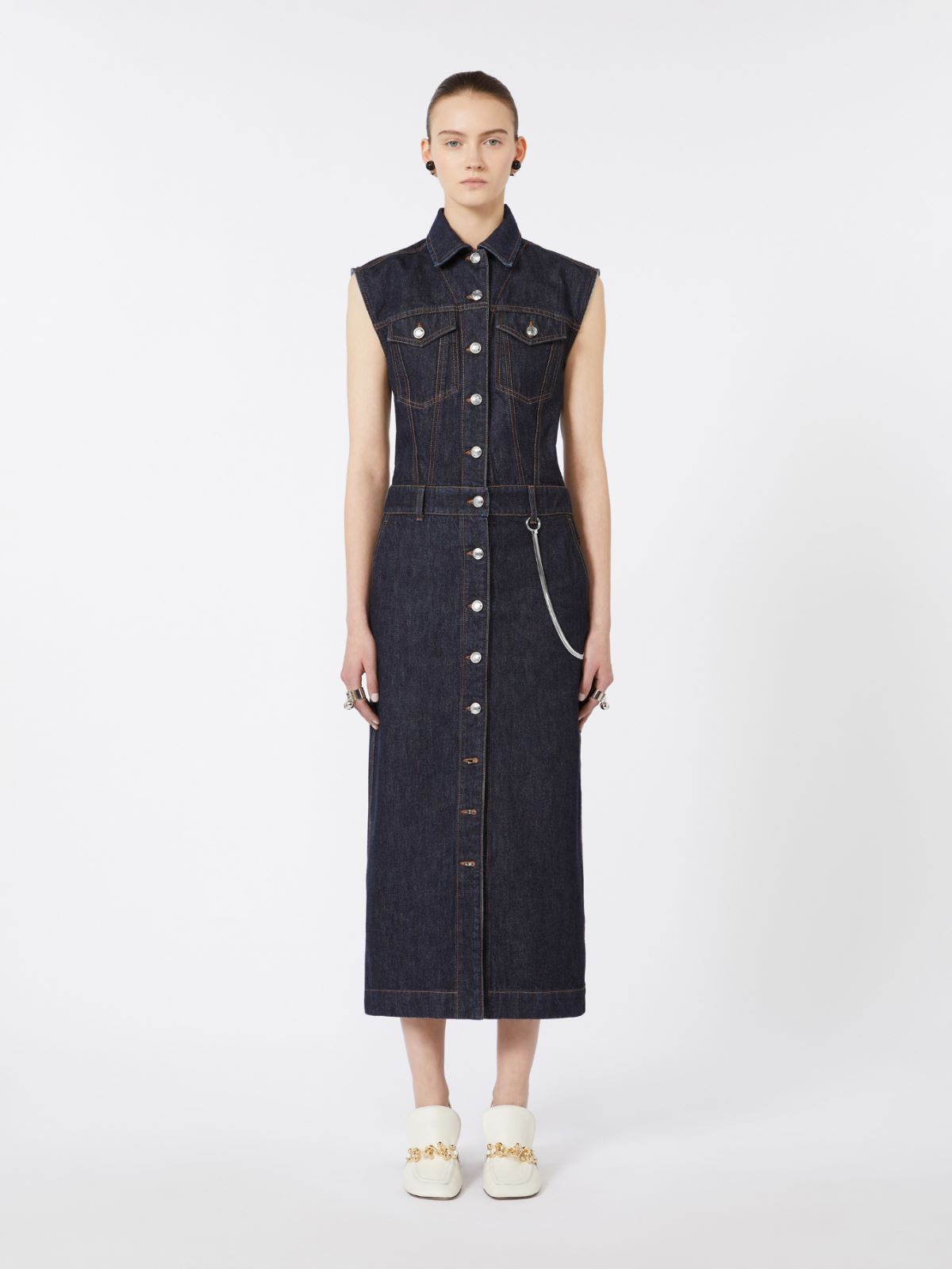 [ファルファッラ] コットン デニム シャツ ドレス - MIDNIGHTBLUE - Max Mara - 5